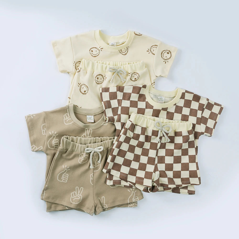 Kids Summer 100% Cotton Clothing Sets Girls Boys Short Suits Children Casual Suit Baby Outfits for 1-8years
