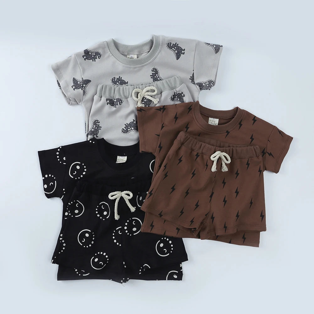 Kids Summer 100% Cotton Clothing Sets Girls Boys Short Suits Children Casual Suit Baby Outfits for 1-8years