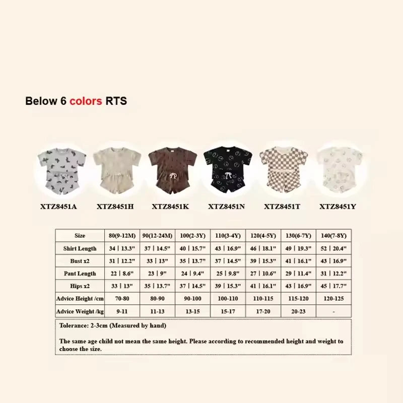 Kids Summer 100% Cotton Clothing Sets Girls Boys Short Suits Children Casual Suit Baby Outfits for 1-8years